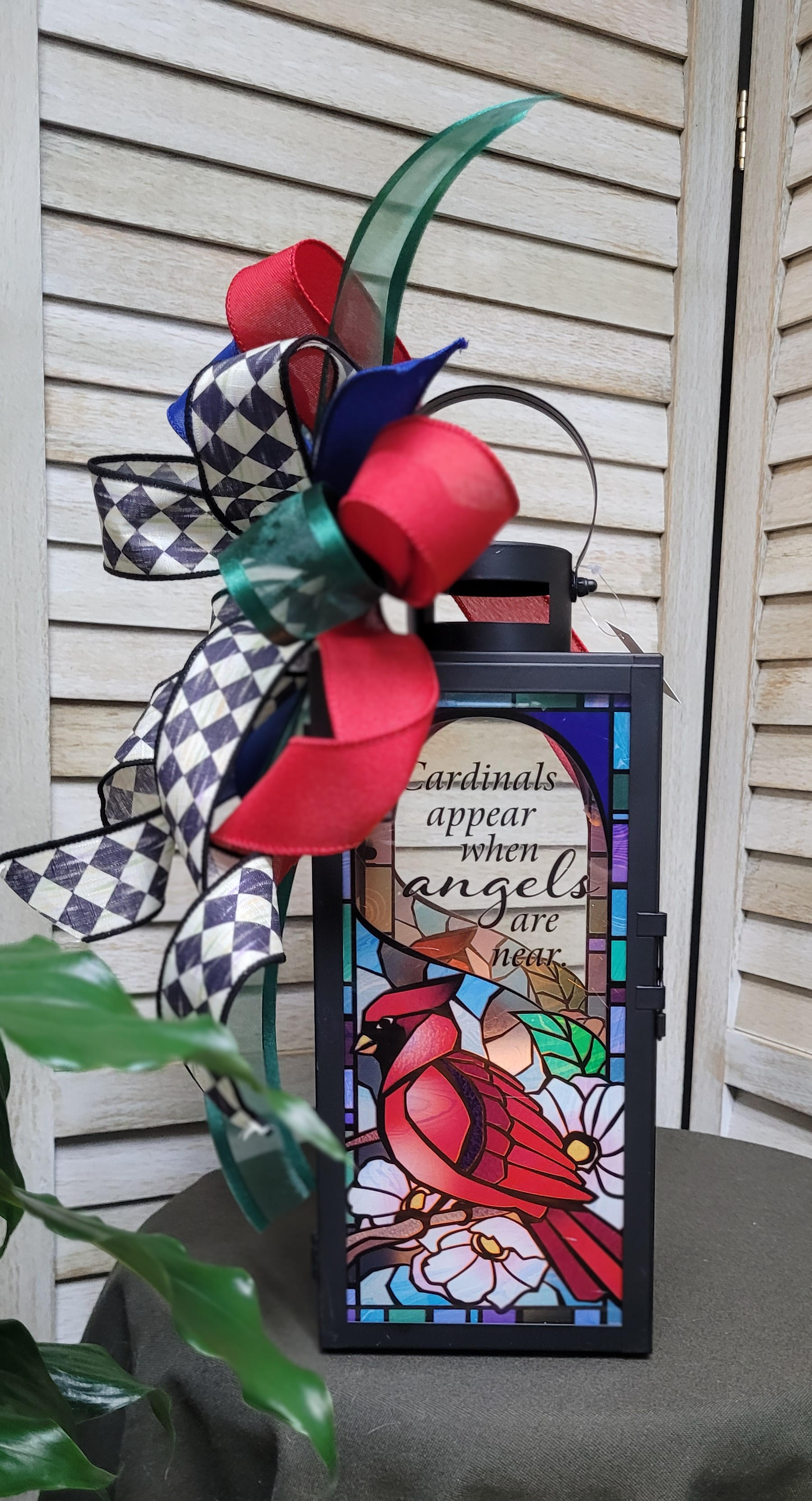 Stained Glass Cardinal Lantern