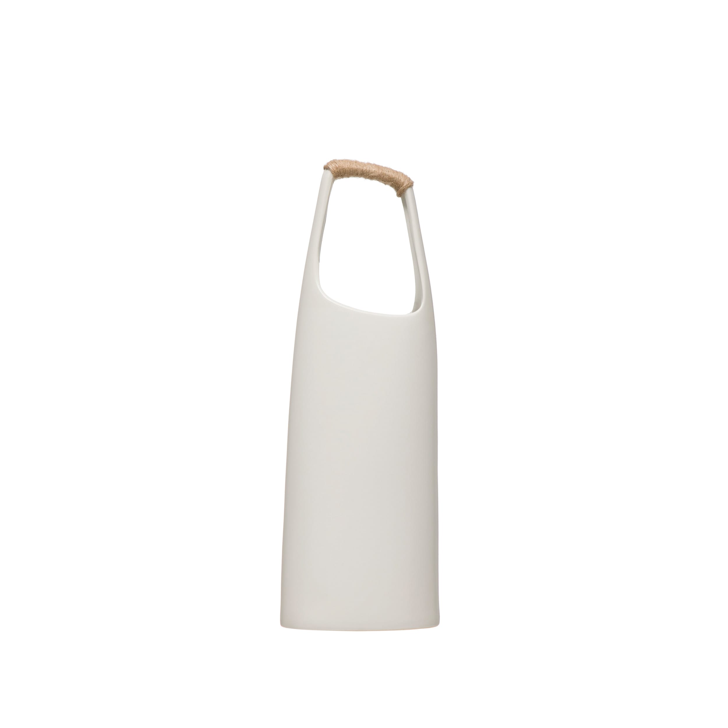 WHITE VASE W/ RATTAN WRAPPED HANDLE