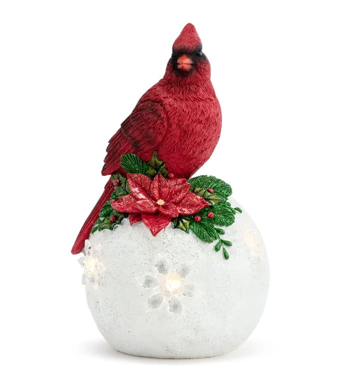 LED Poinsettia Ball with Cardinal