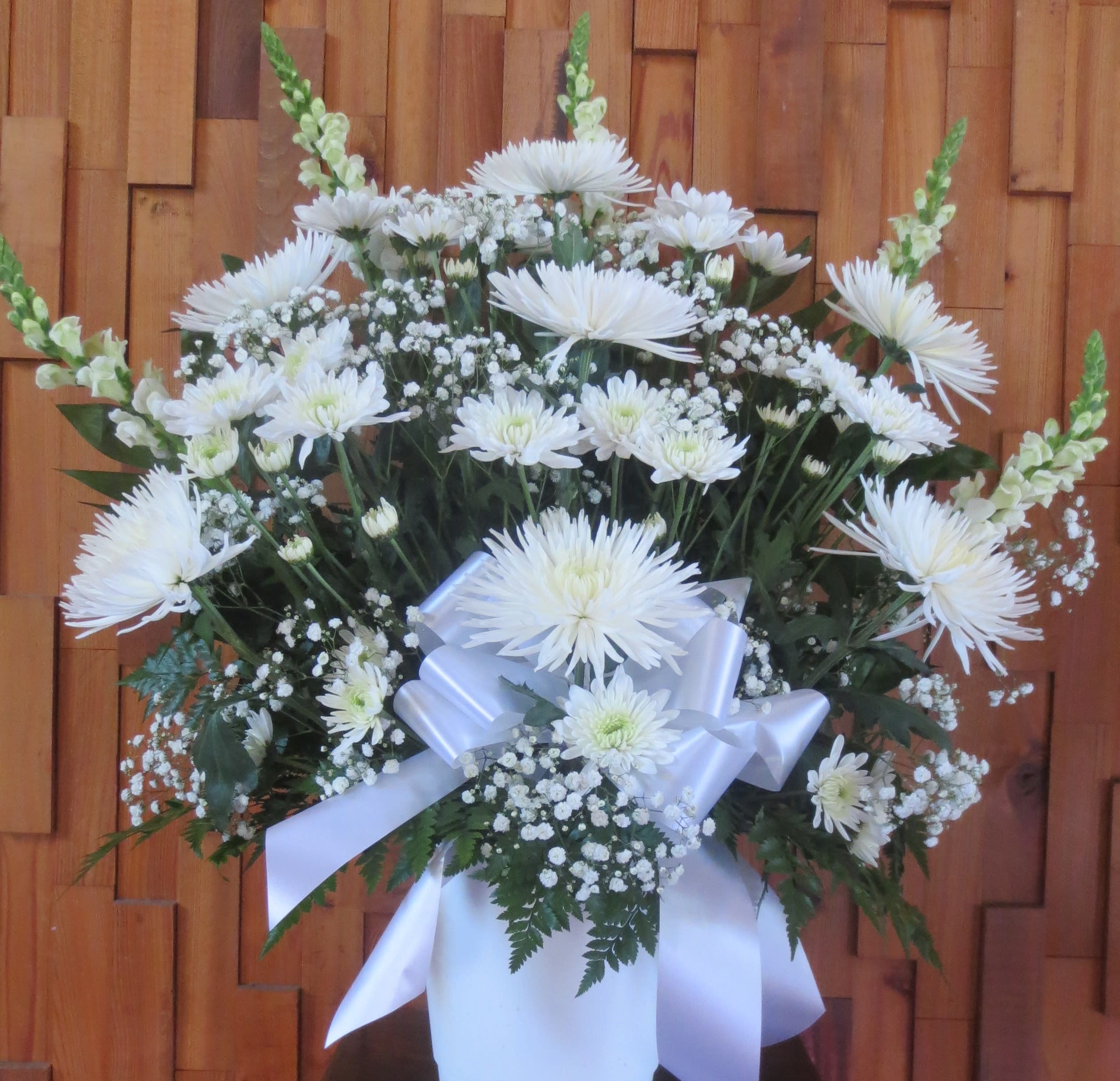 White Condolence  Funeral Basket Flower Bouquet