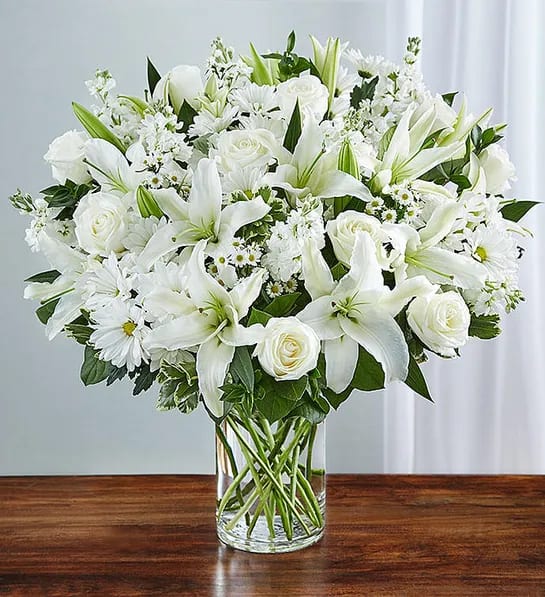 Sincerest Sorrow All White Flower Bouquet