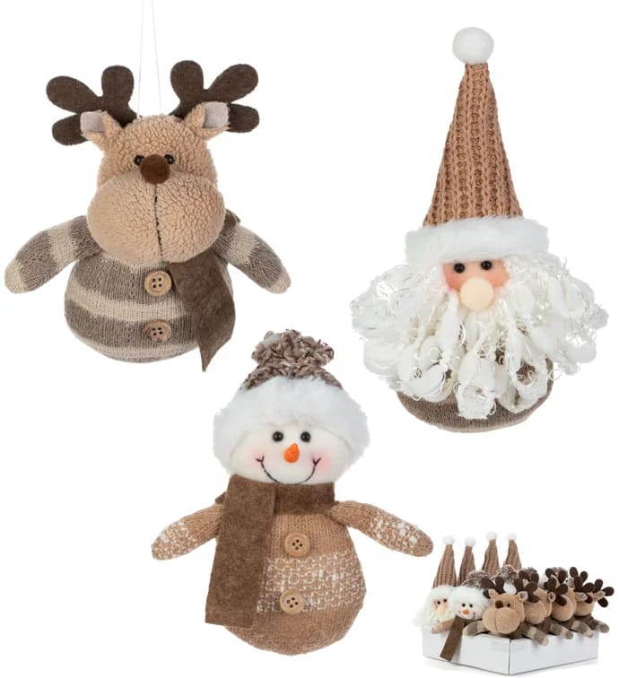 Rustic Christmas Plush Ornaments - Moose, Santa, Snowman