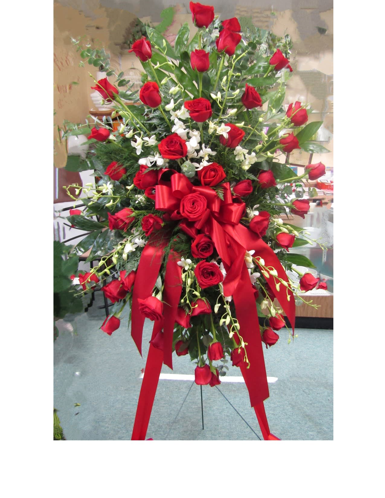 Red Rose Reverence Standing Spray