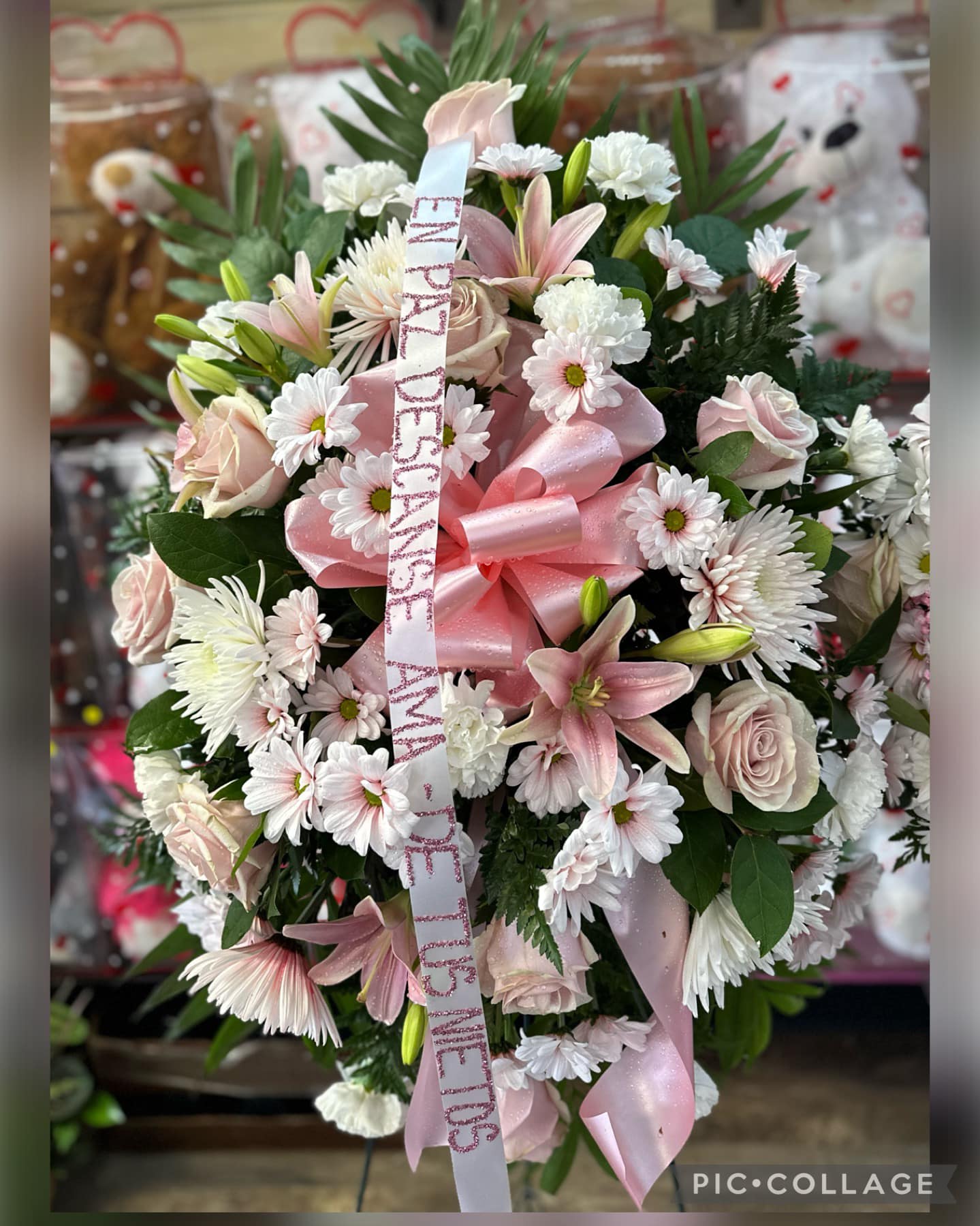 Pink and White Standing Spray Flower Bouquet