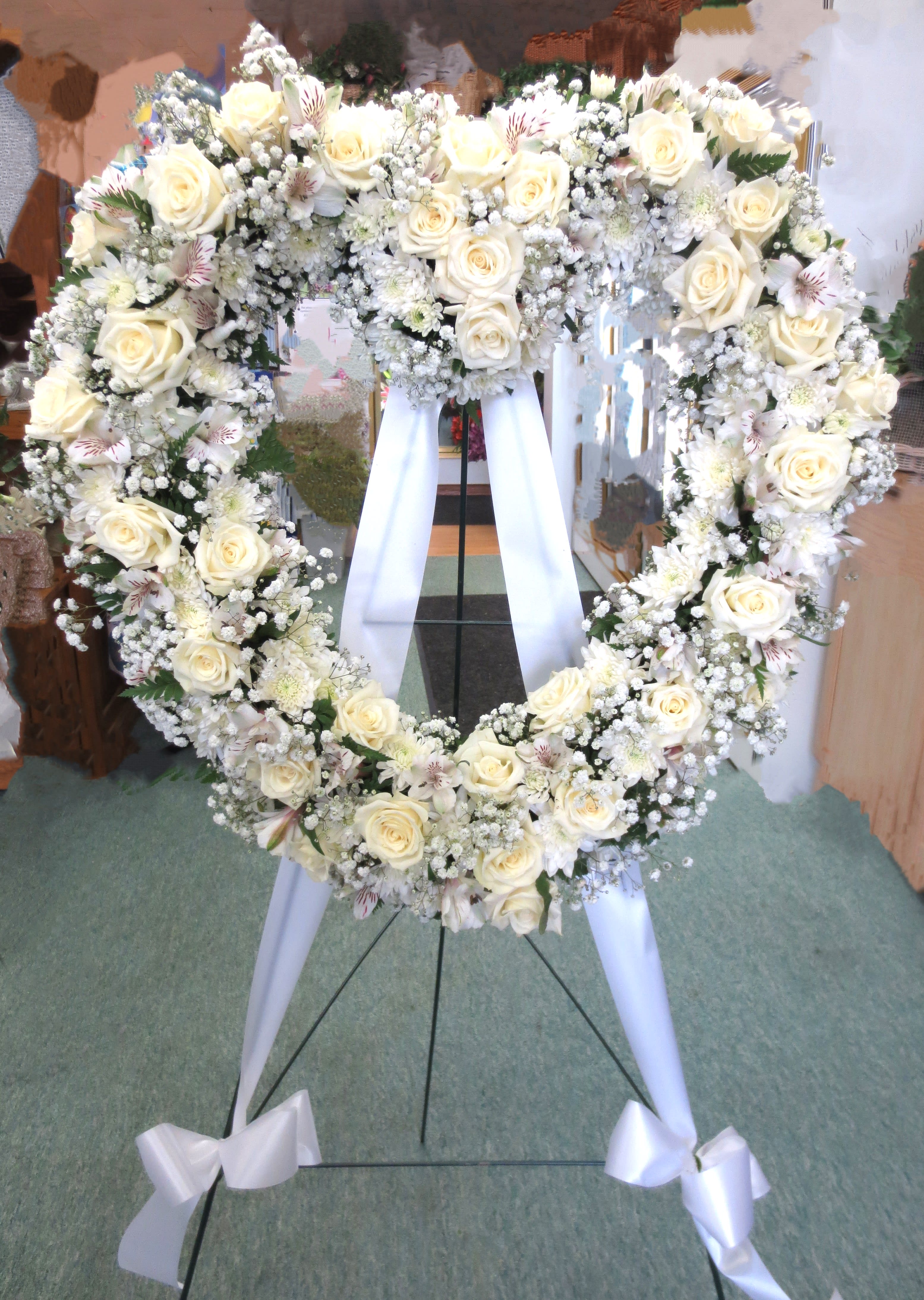 White Open Heart Standing Spray