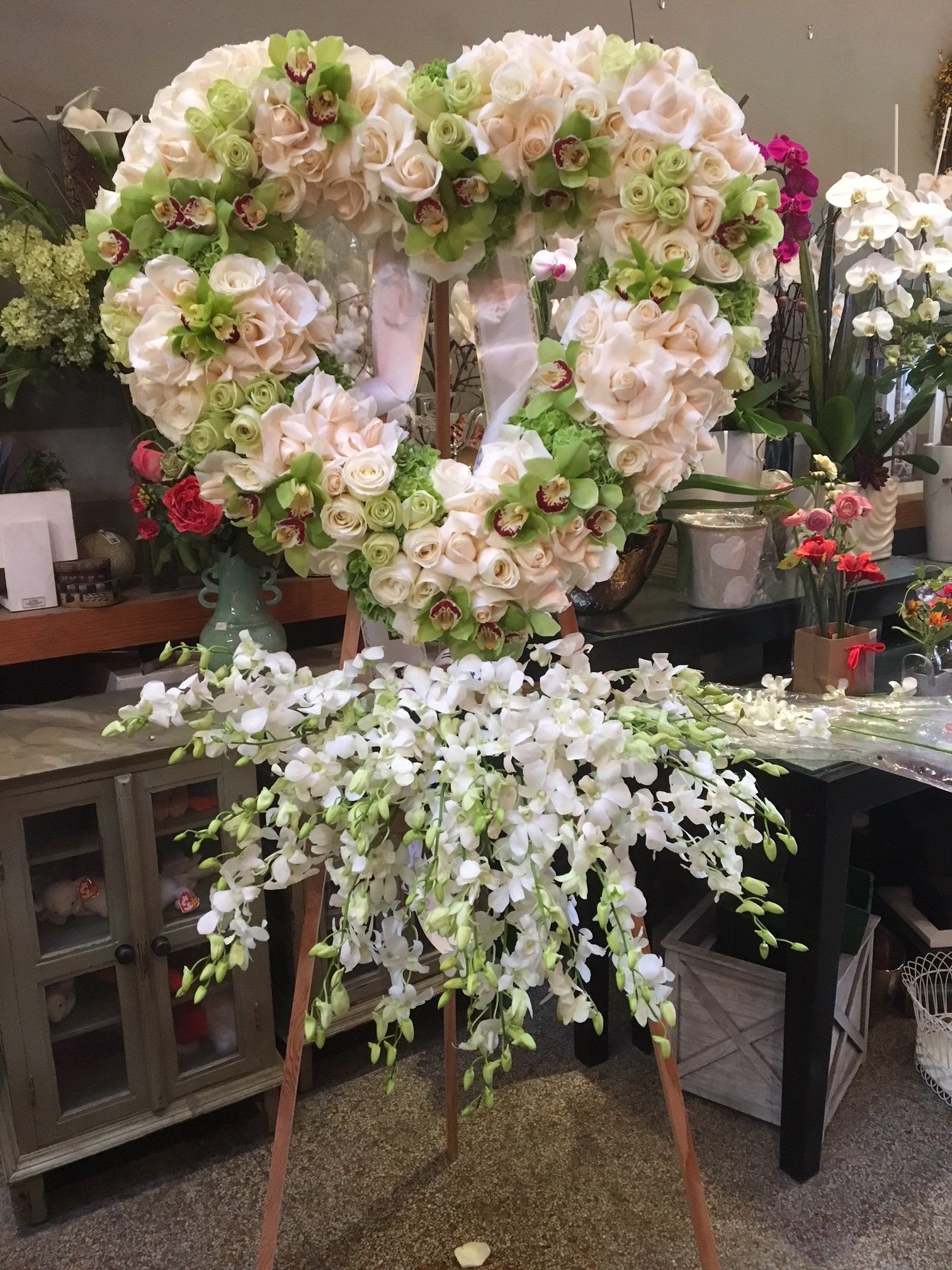 funeral heart white & green