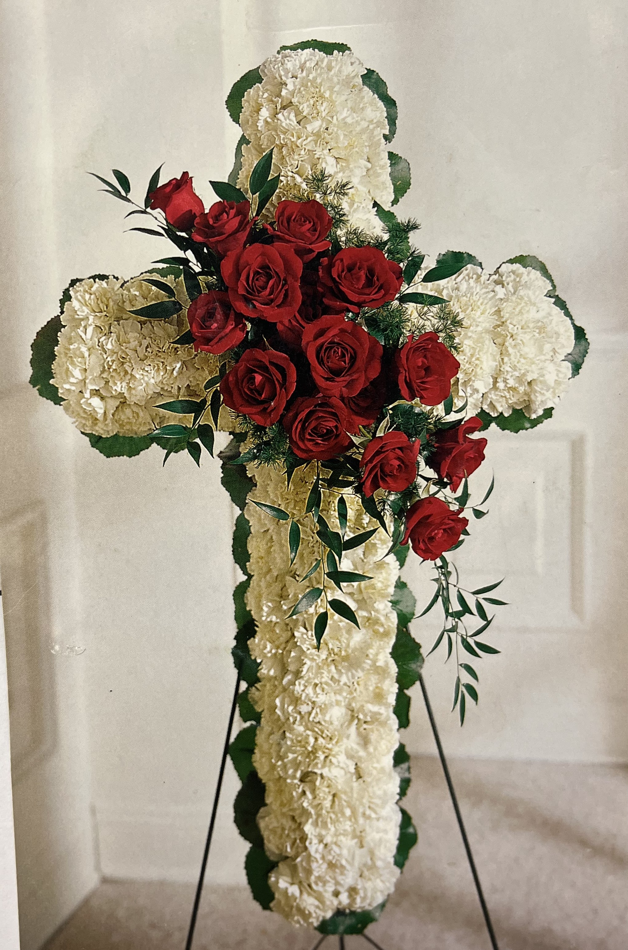 Red and White Standing Cross Flower Bouquet