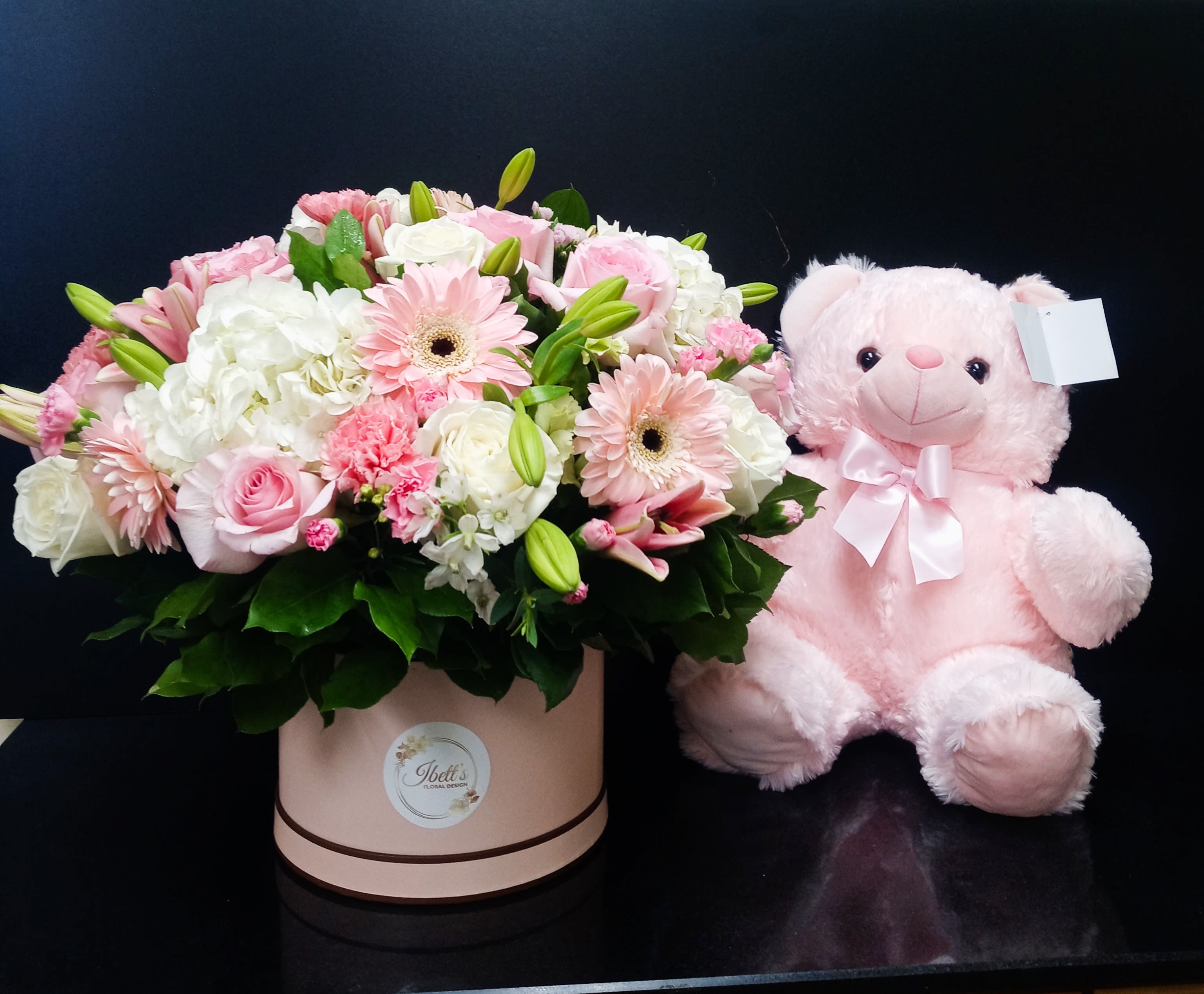 its a girl gift box and teddy bear