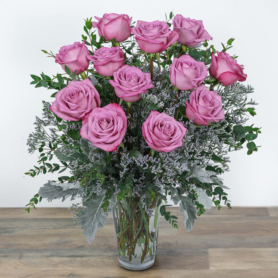 One Dozen Angelic Lavender Roses Flower Bouquet