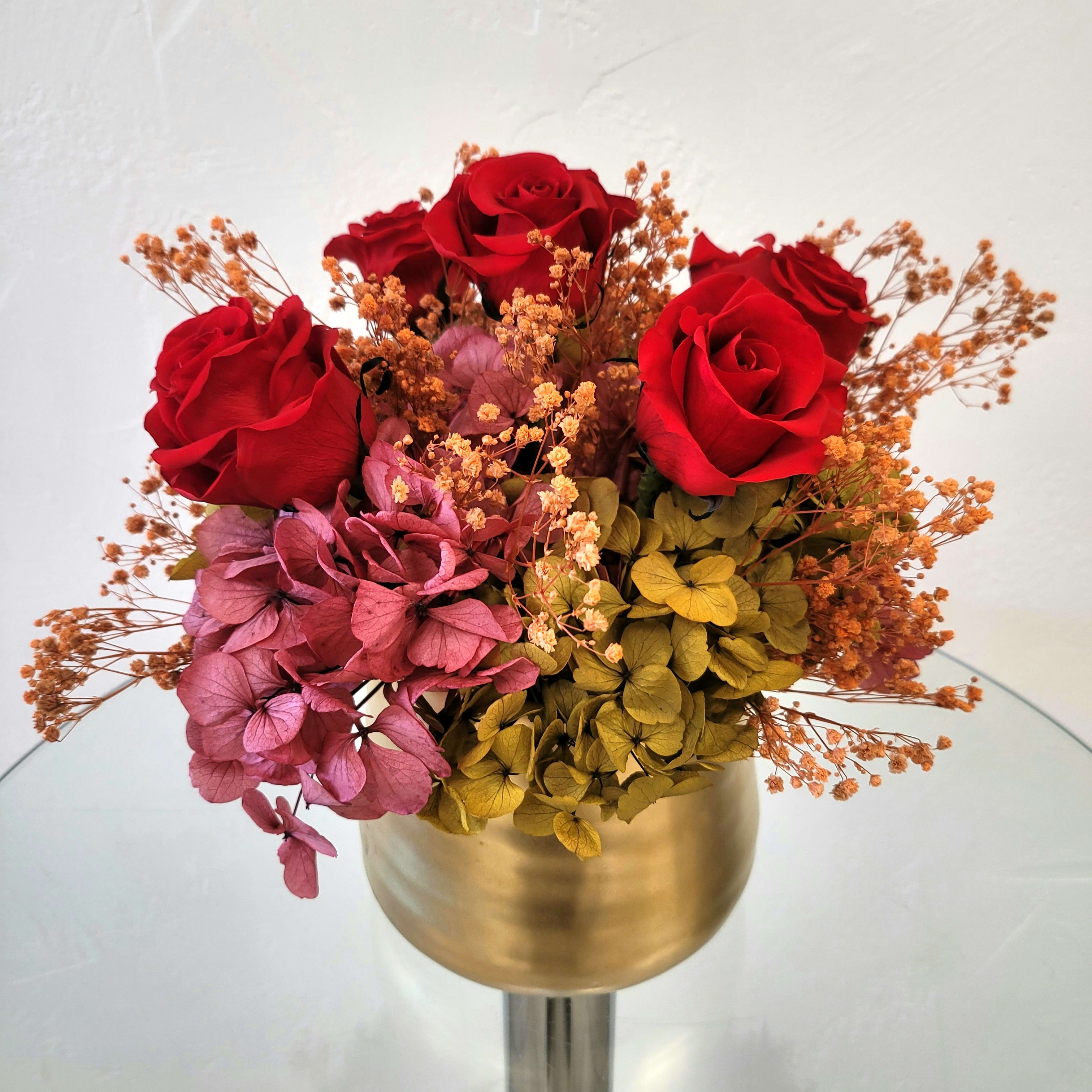 Preserved Gold Pot Flower Bouquet
