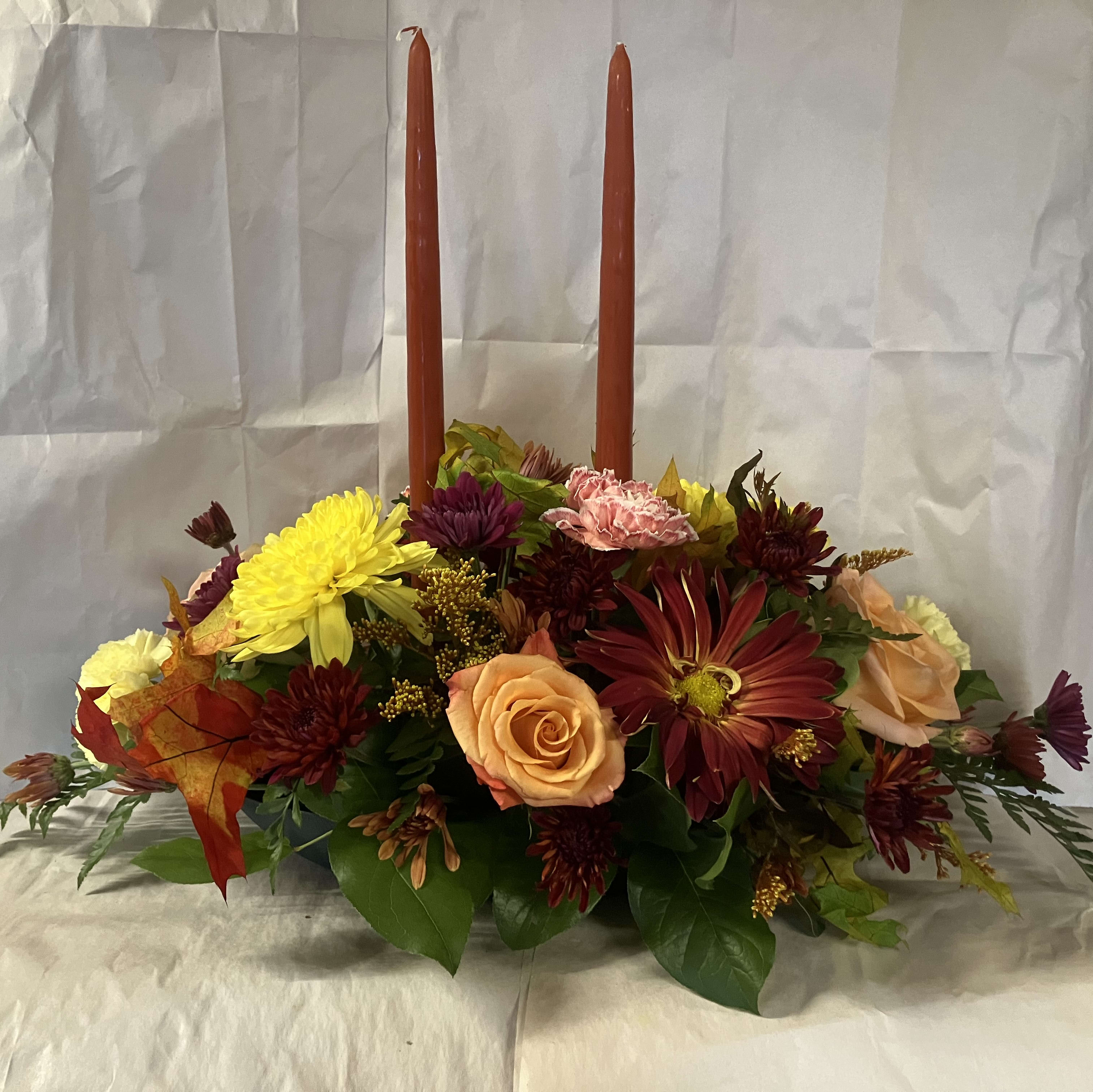 2 Candle Fall Centerpiece Flower Bouquet