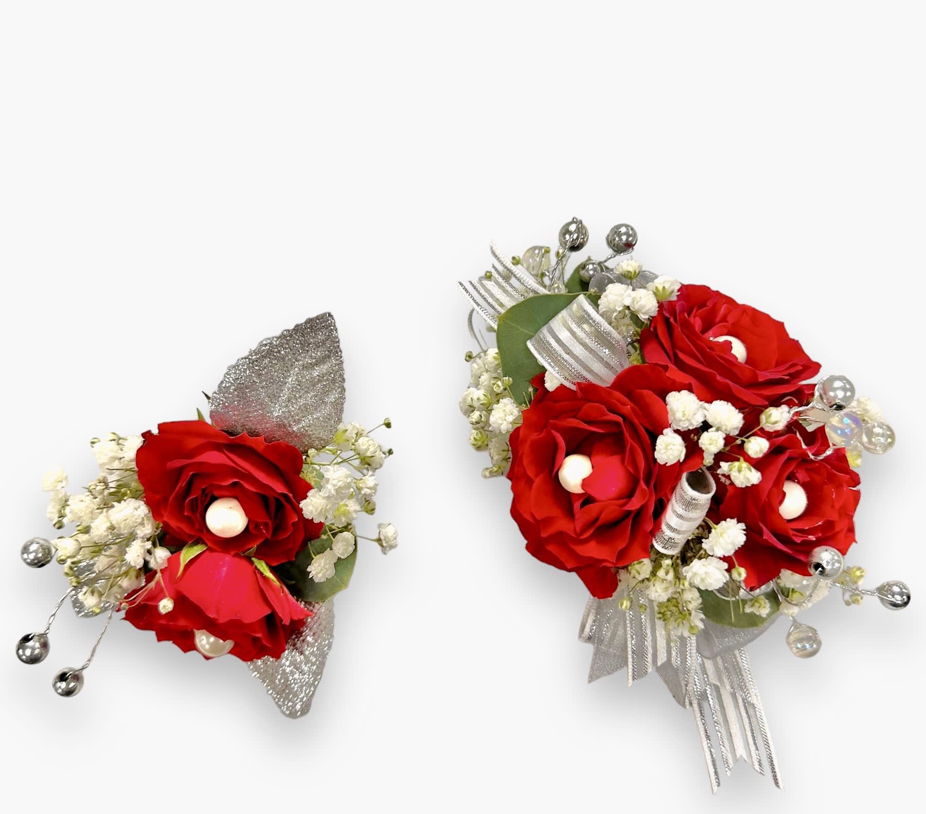 Scarlet Sensation Wristlet and Boutonniere Flower Bouquet