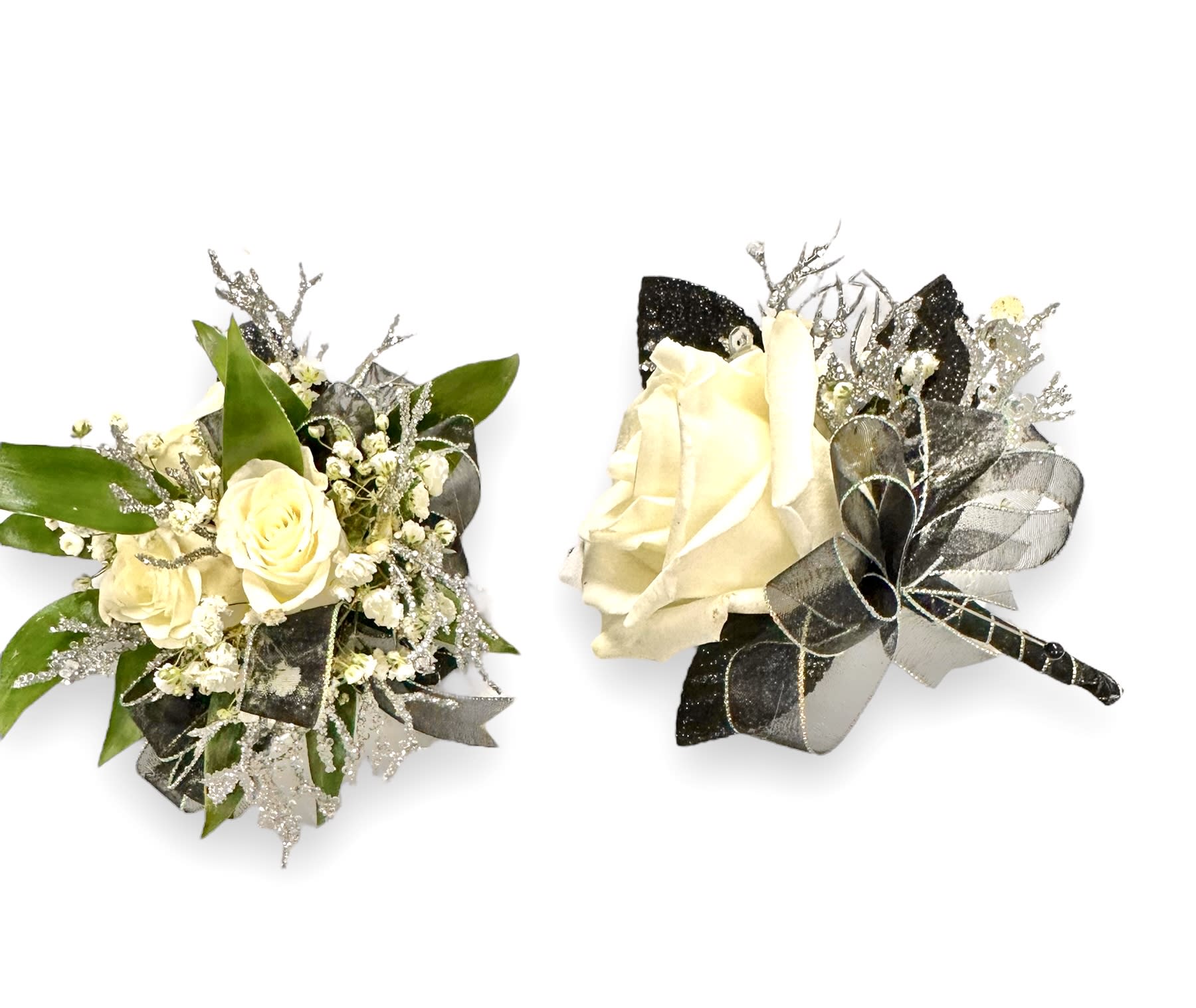 Ebony & Ivory Wristlet and Boutonniere Set