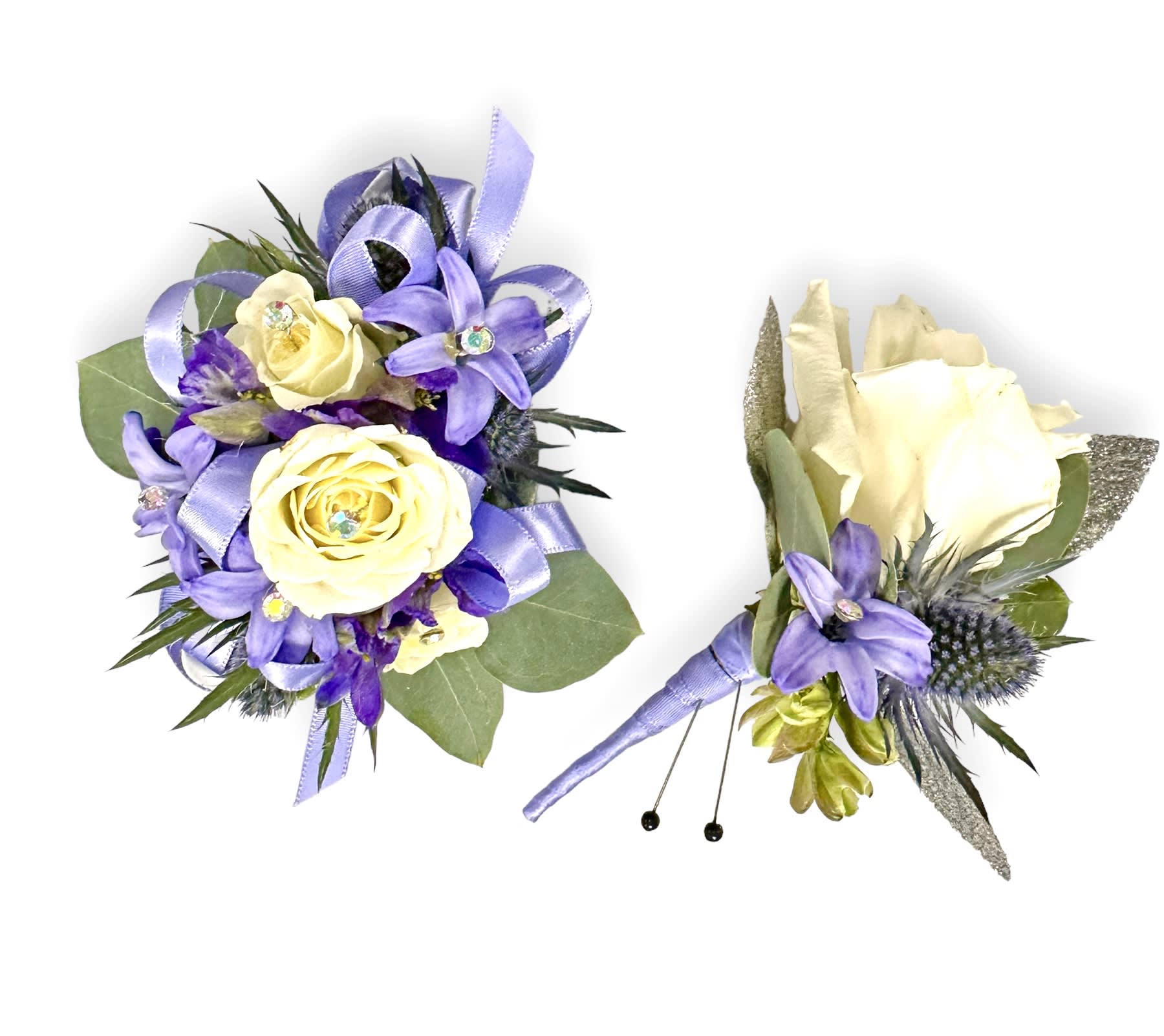 Moonlit Lavender Wristlet and Boutonniere Set
