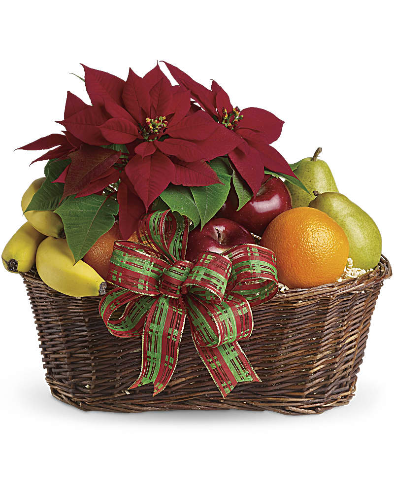 Fruit and Poinsettia Basket Flower Bouquet