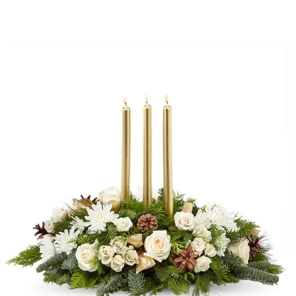 Frosty Evergreen and Rose Centerpiece