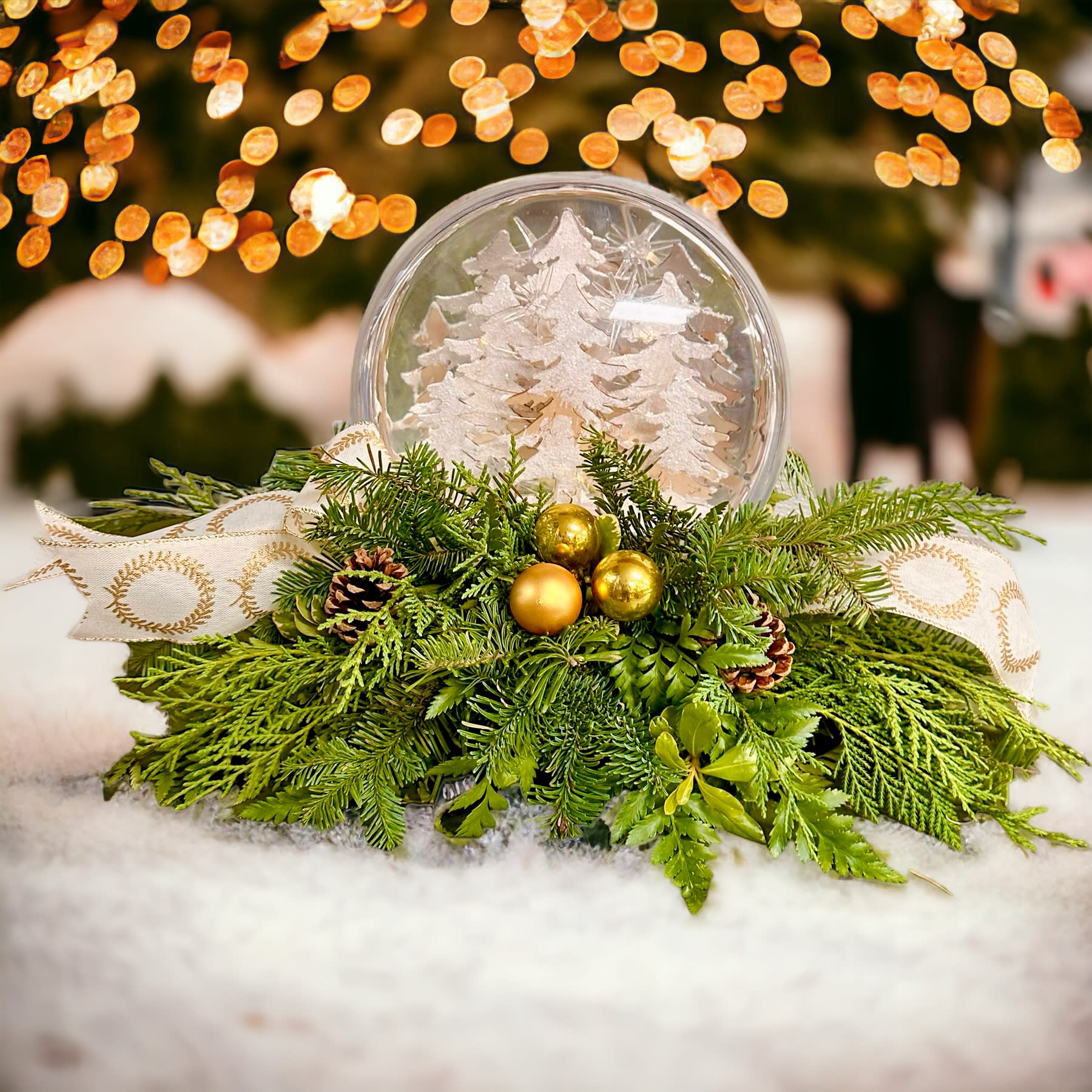 Enchanted Snowfall Globe Centerpiece Flower Bouquet