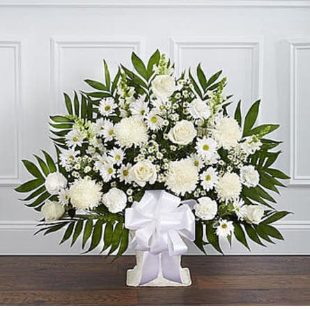 HEARTFELT TRIBUTE WHITE FLOOR BASKET Flower Bouquet