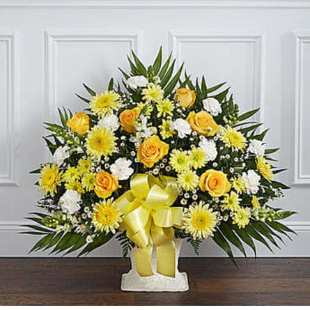 HEARTFELT TRIBUTE YELLOW FLOOR BASKET Flower Bouquet