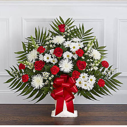 HEARTFELT TRIBUTE RED & WHITE FLOOR BASKET Flower Bouquet