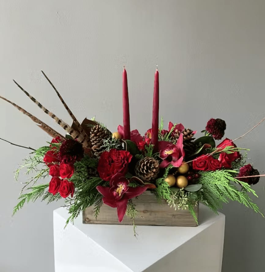 Rustic Orchid Christmas centerpiece