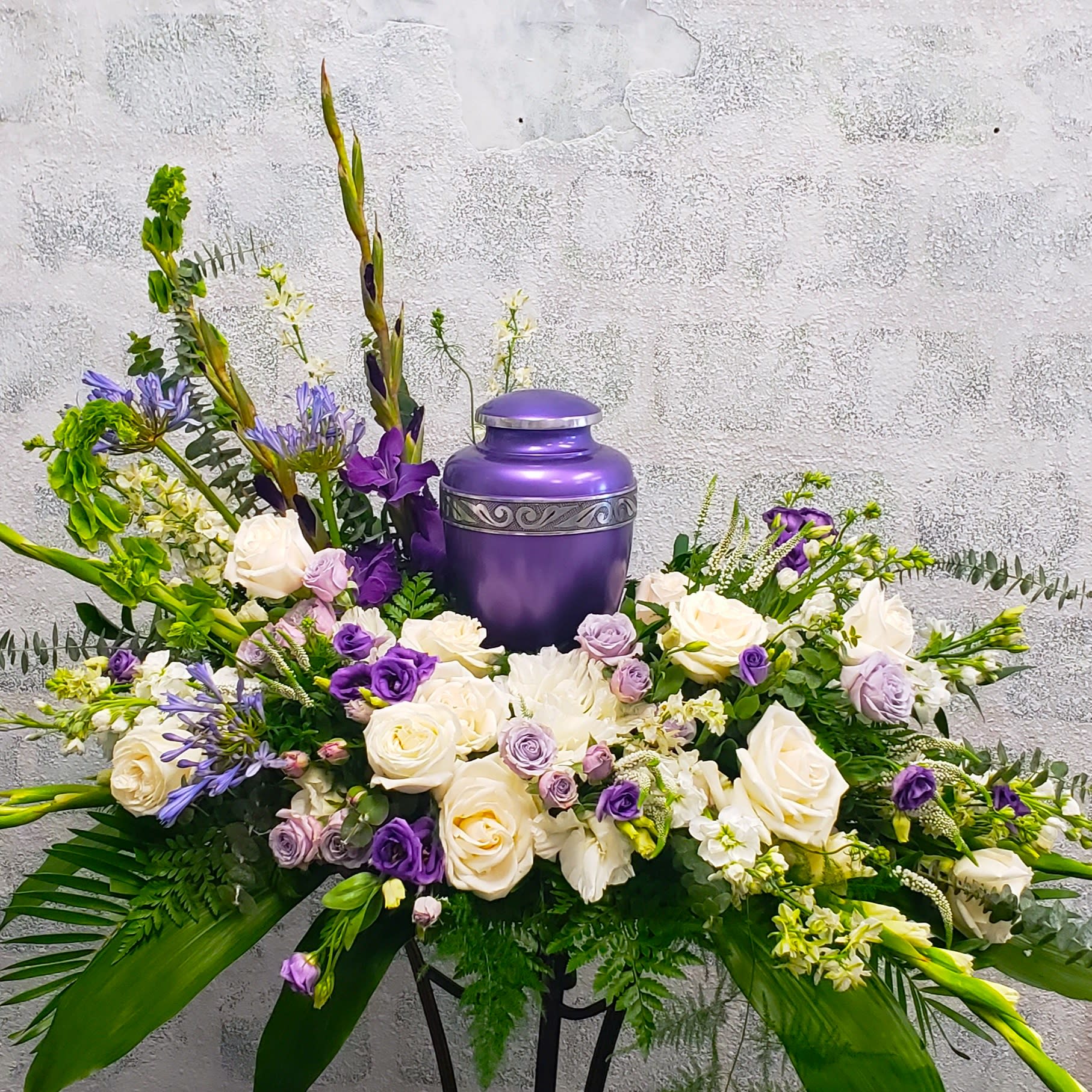 Purple Eternal Rest Urn Surround Flower Bouquet