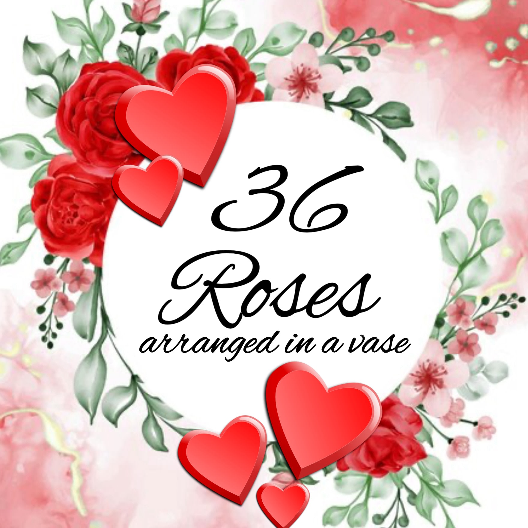 36 Roses arranged in a Vase