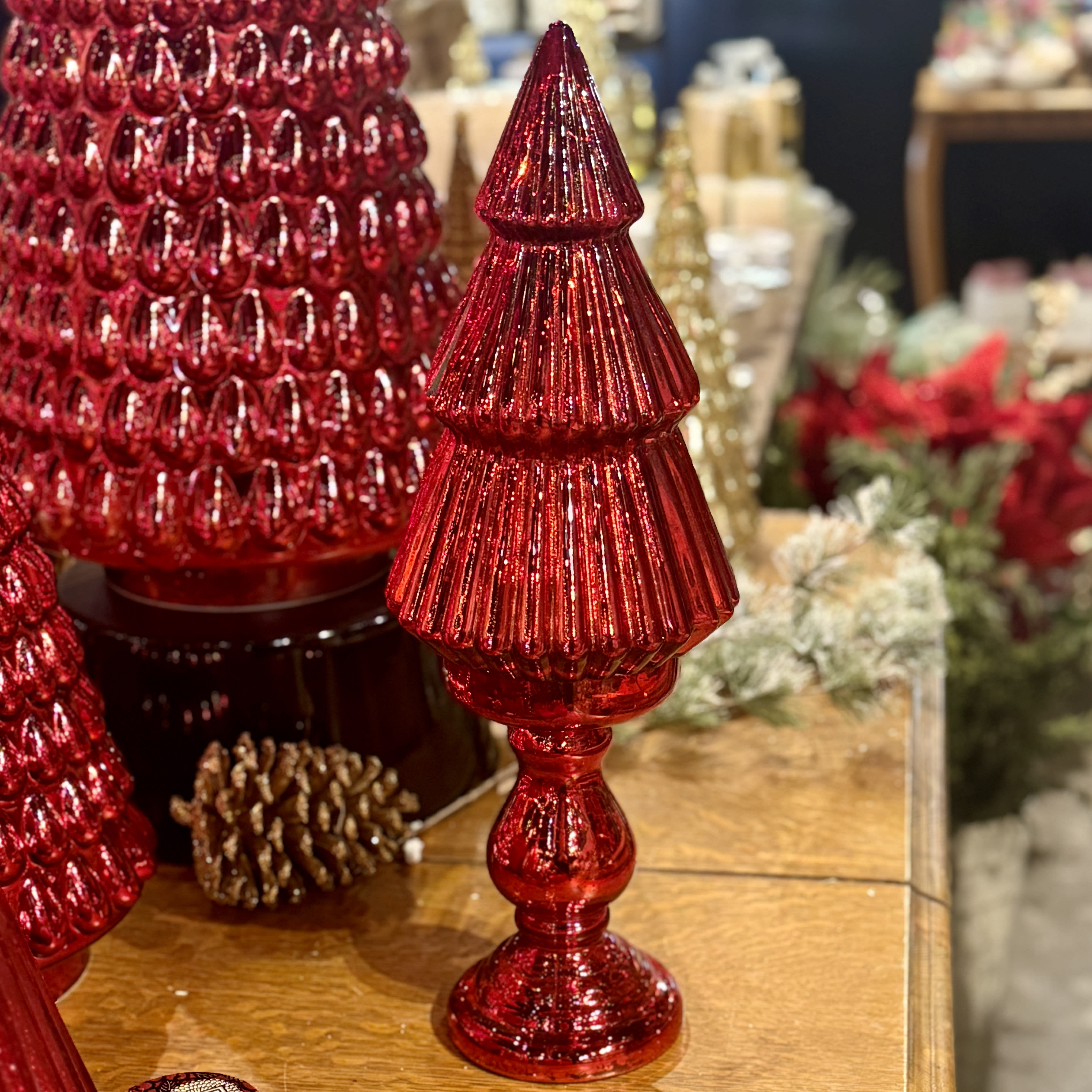K&K Interiors 54212A-RD-1 18 Inch Red Mercury Glass Tree on Pedestal