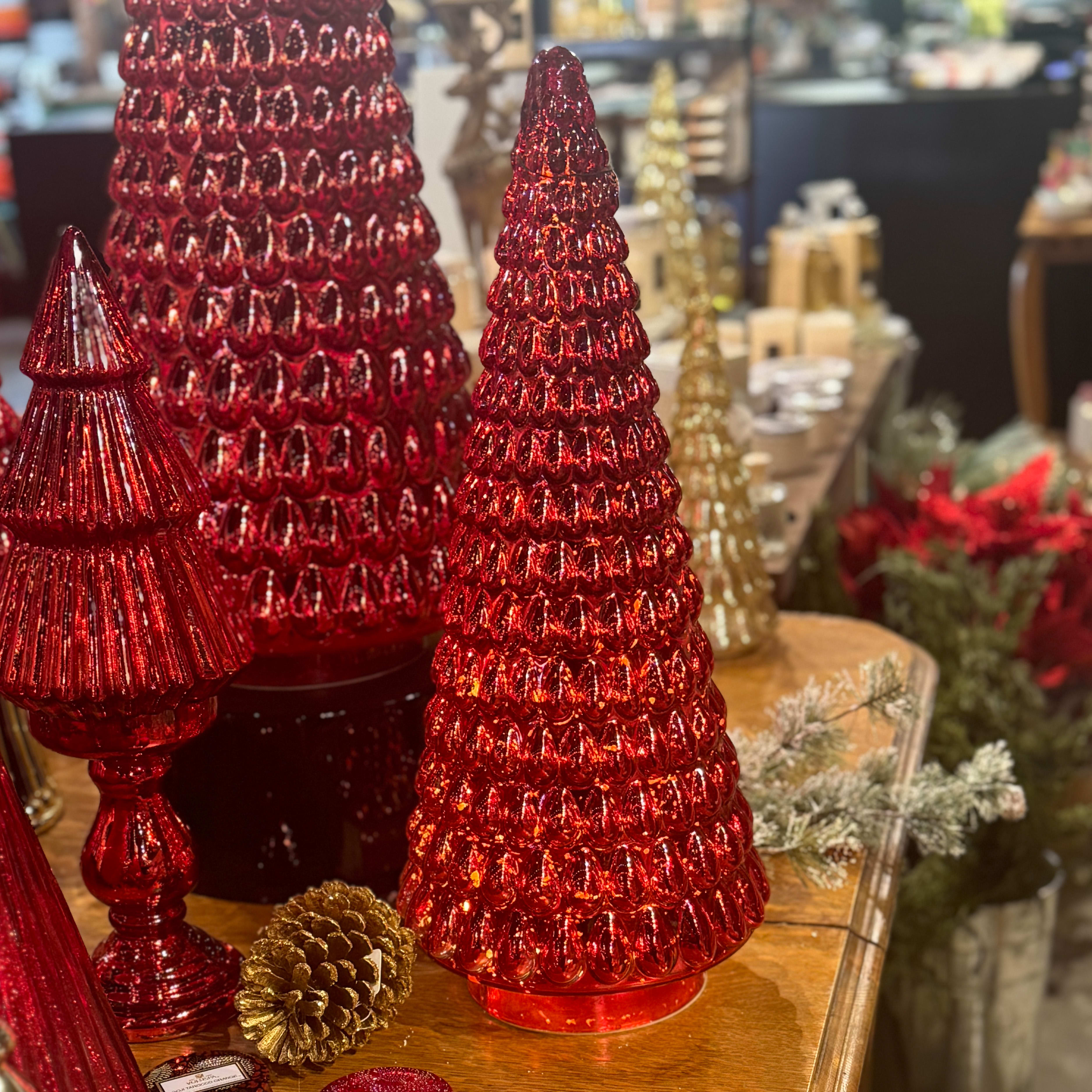 K&K Interiors 54211A-RD-1 21.5 Inch Red Mercury Glass LED Tree