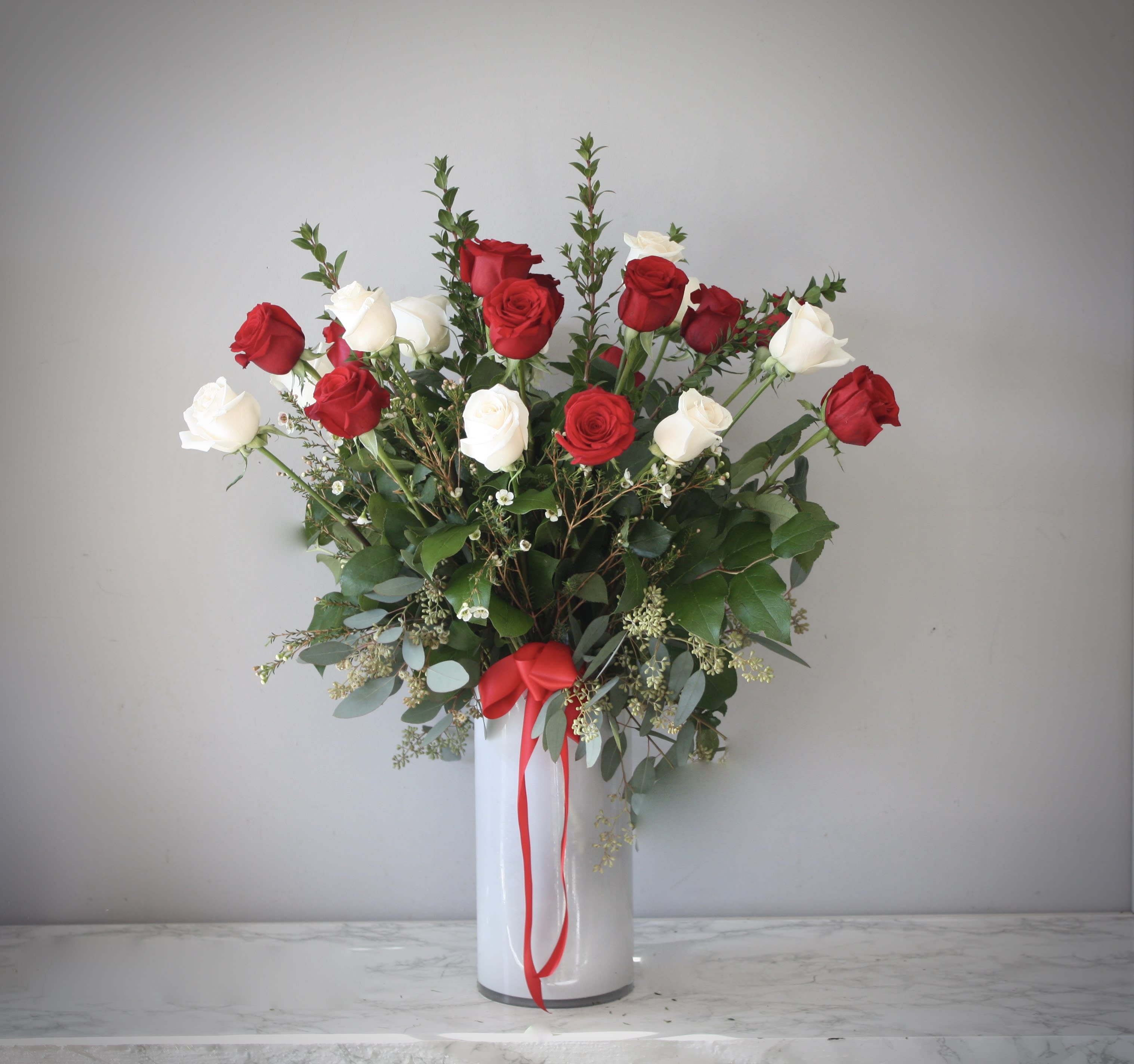 2 Dozen Red and White Roses