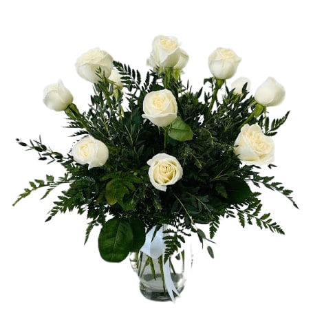 12 White Roses in a Vase R-216