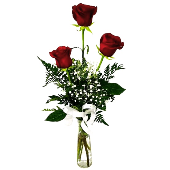3 Red Roses in a Bud Vase R-1794