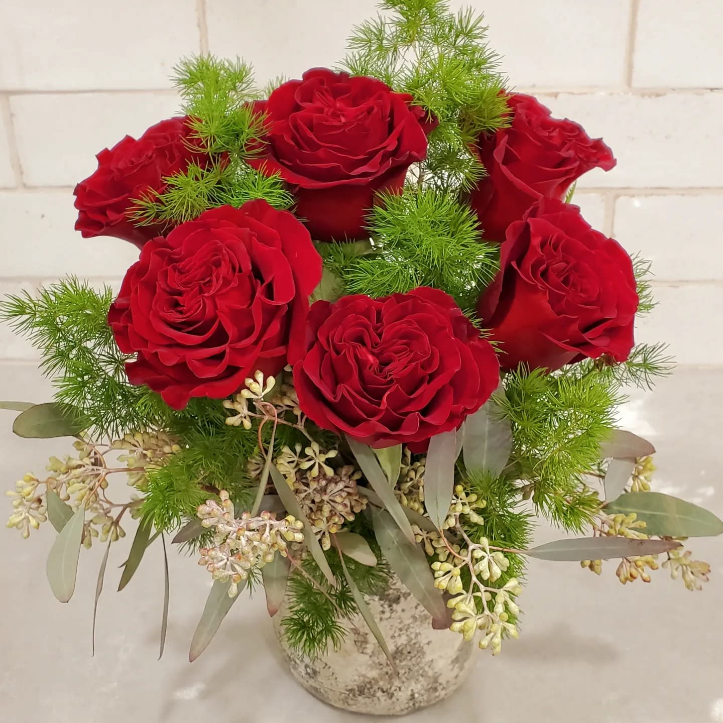 6 Red Roses, Vased & Dressed