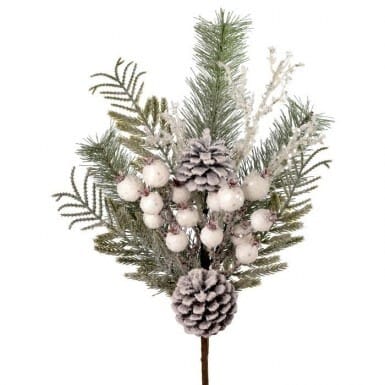 Snow White Berry Pine Pinecone Spray 16''L