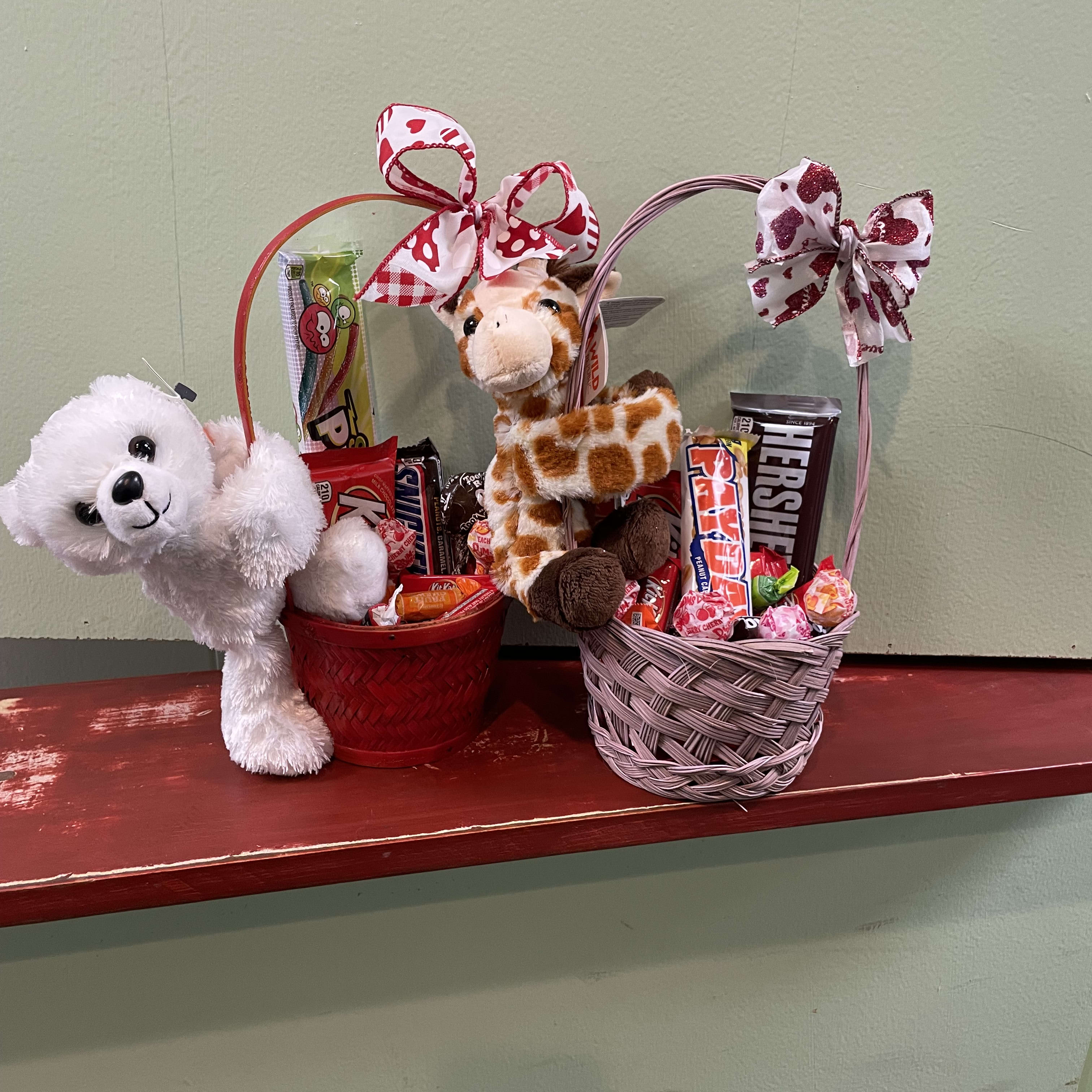 Valentines Candy Basket Flower Bouquet