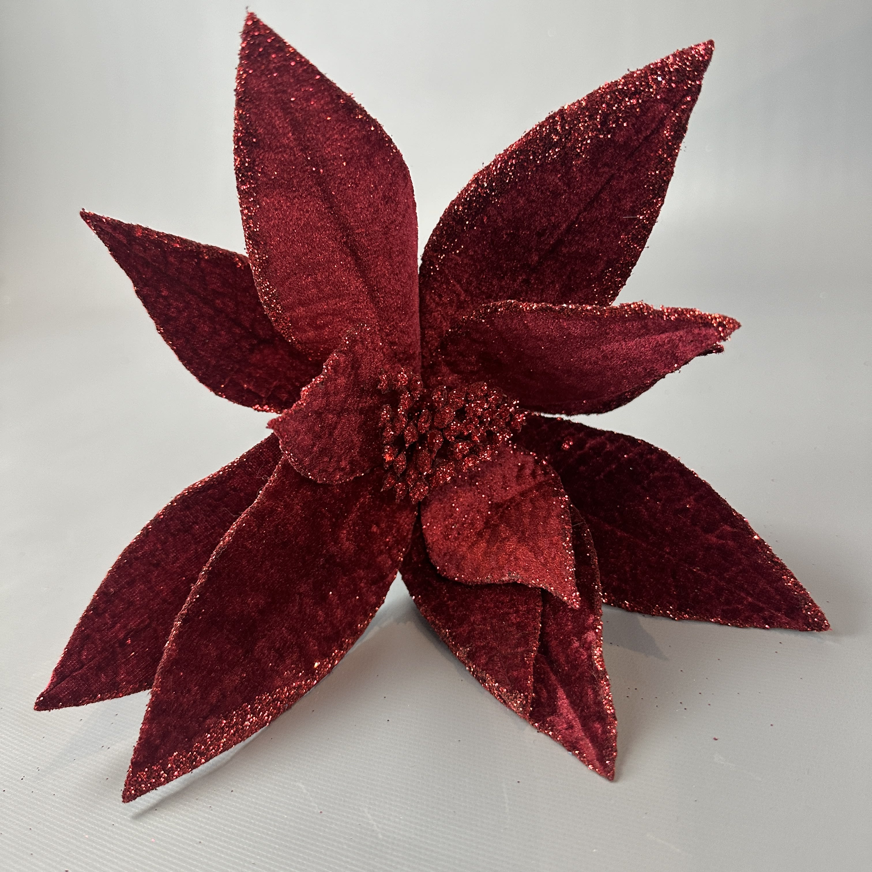 VELVET GLIT EDGE JWL POINSETTIA STEM 24''L