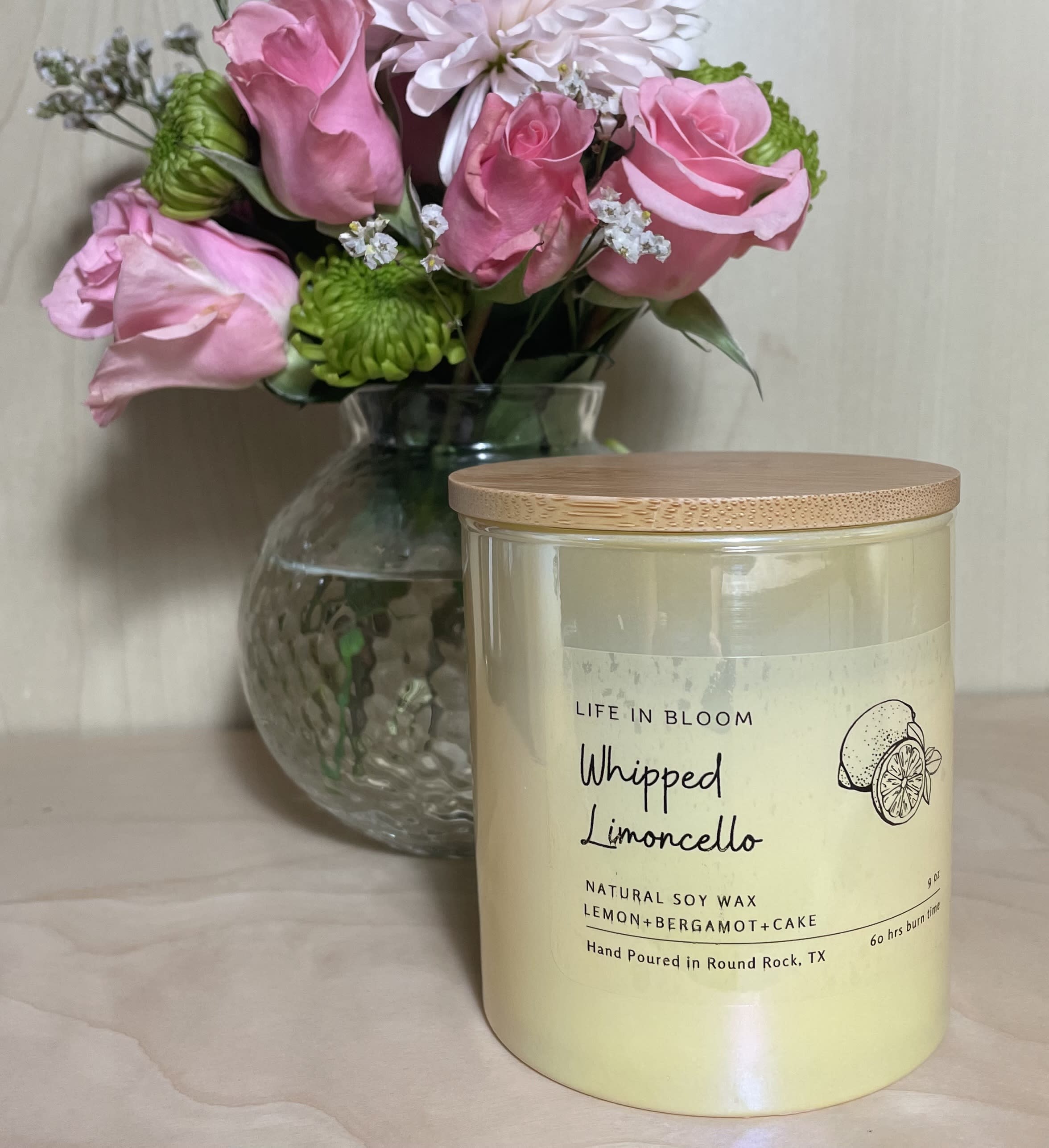 Whipped Limoncello 9oz Soy Candle yellow lux jar Flower Bouquet