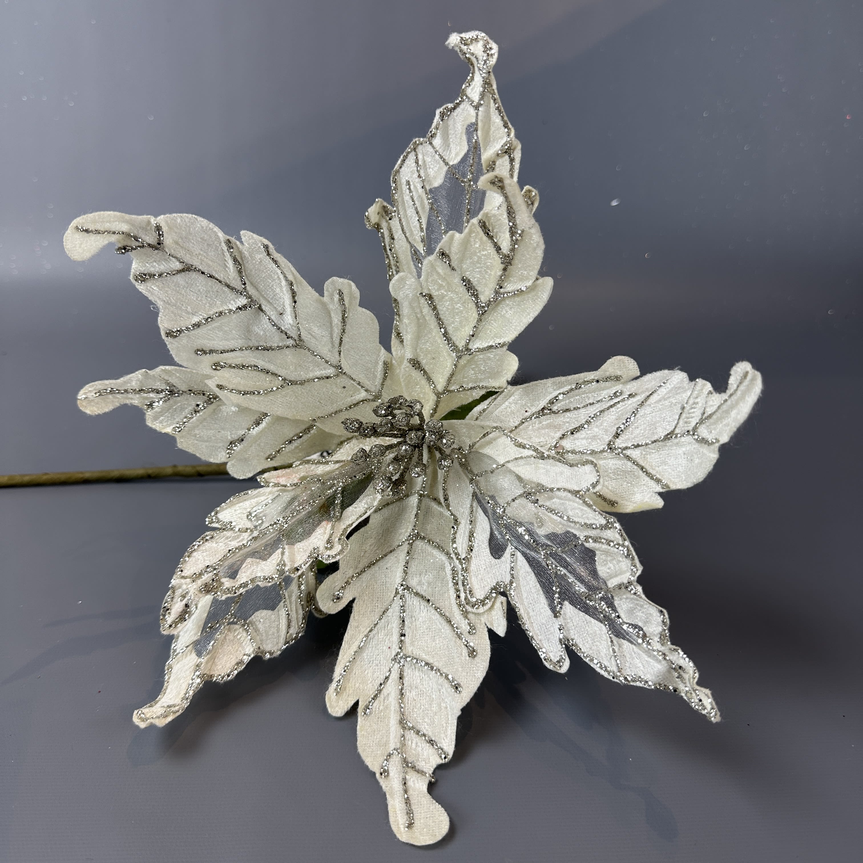 White & Silver Glittered Poinsettia 28''L