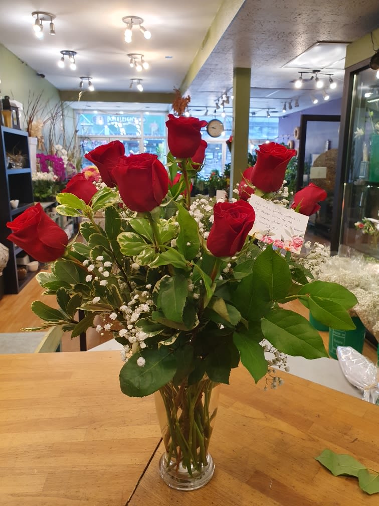 Dozen Roses in a Vase Flower Bouquet