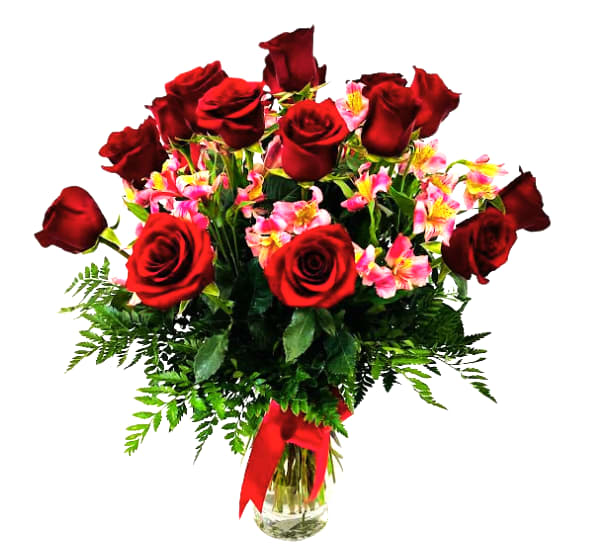 Premium 18 Long Stem, Red Roses With Alstroemeria VM-224