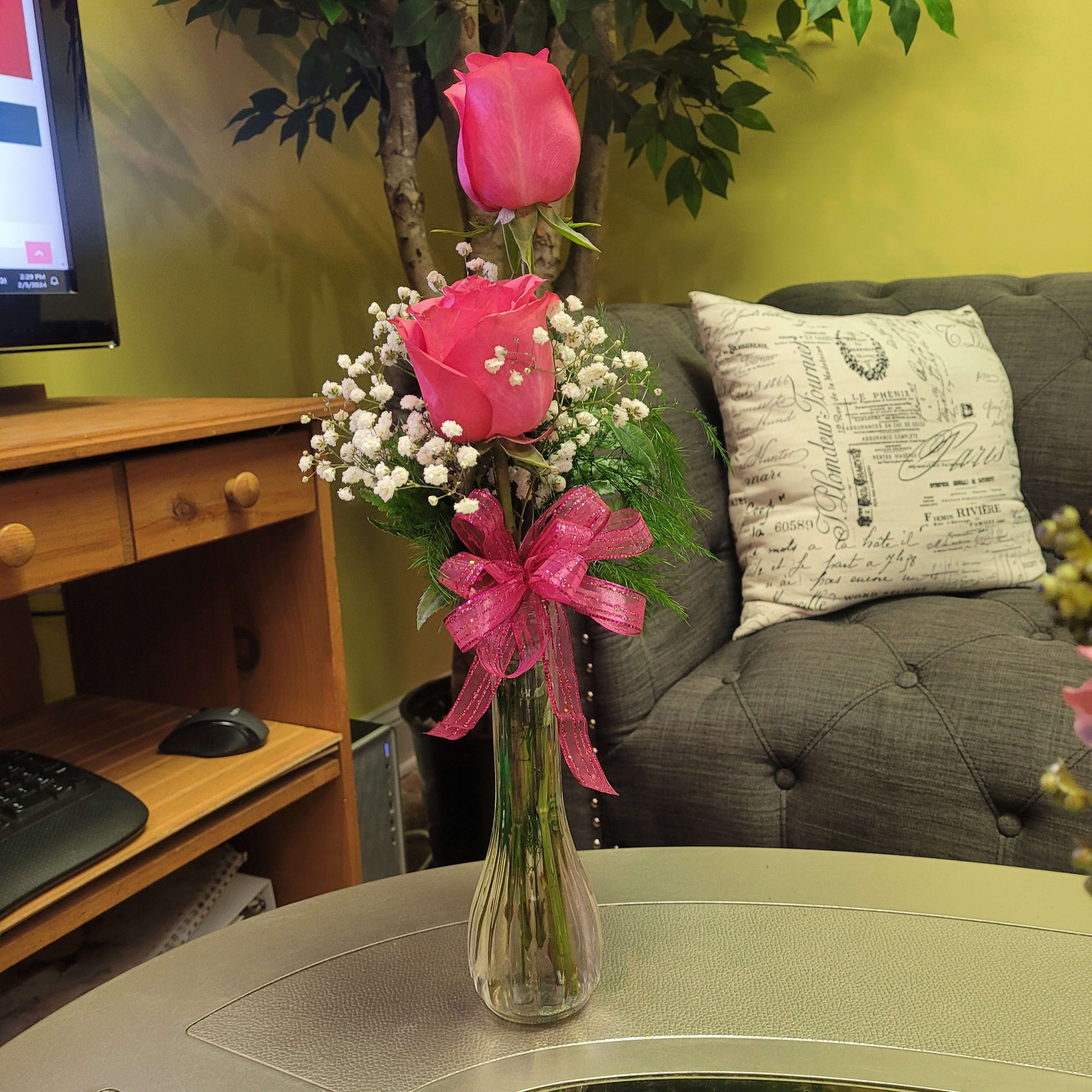 2 ROSES REGULAR BUD VASE