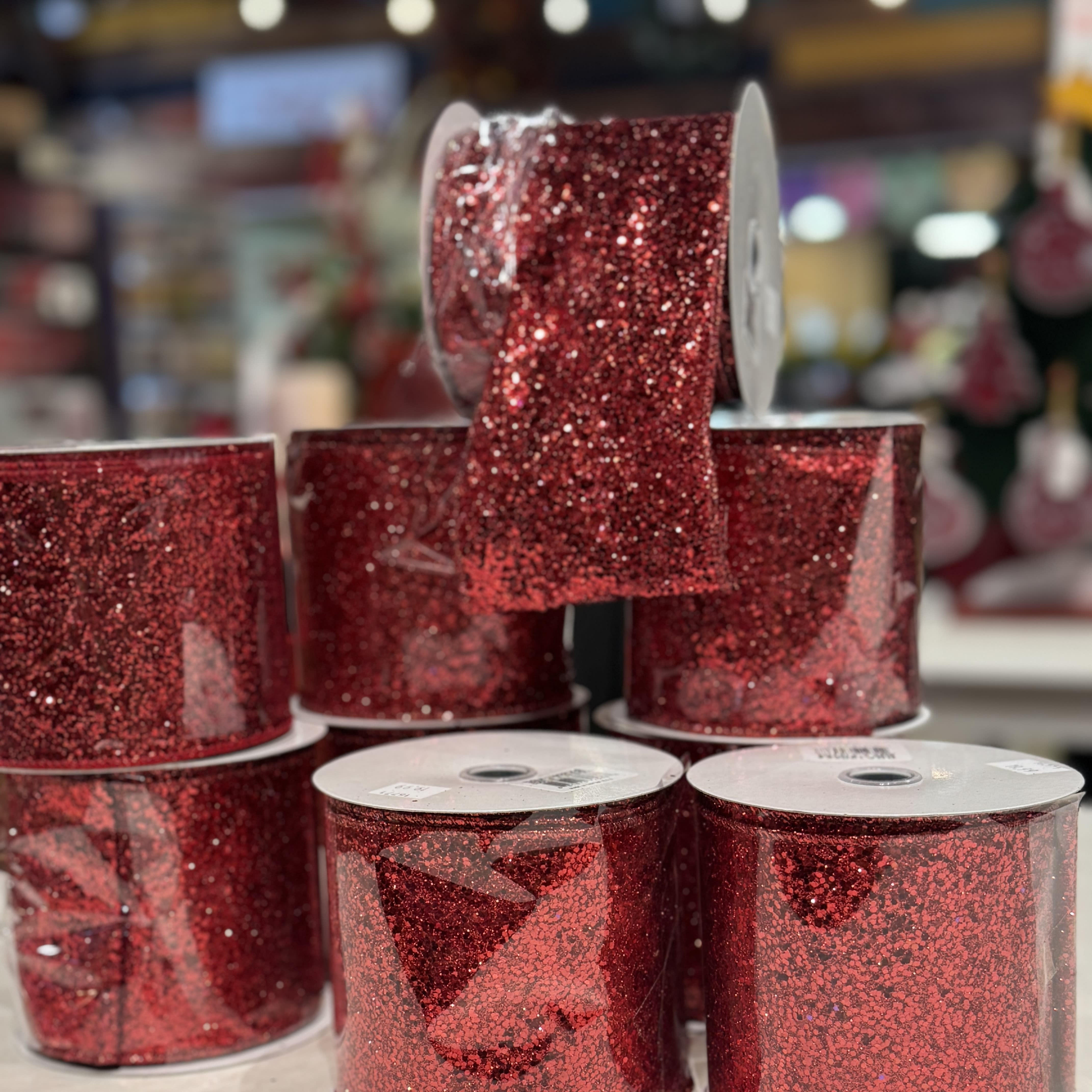 Red Glitter Ribbon 4" x 10 yds Flower Bouquet