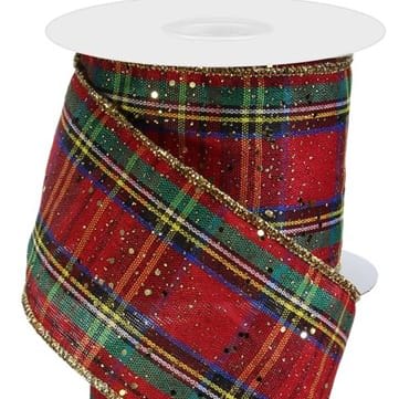 Red and Green Plaid with Glitter 2.5" x 10 yds