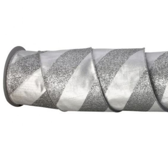 Silver Glitter Stripe Ribbon 4" x 10yds