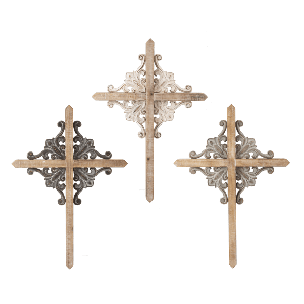 Carved Medallion Wall Cross Flower Bouquet