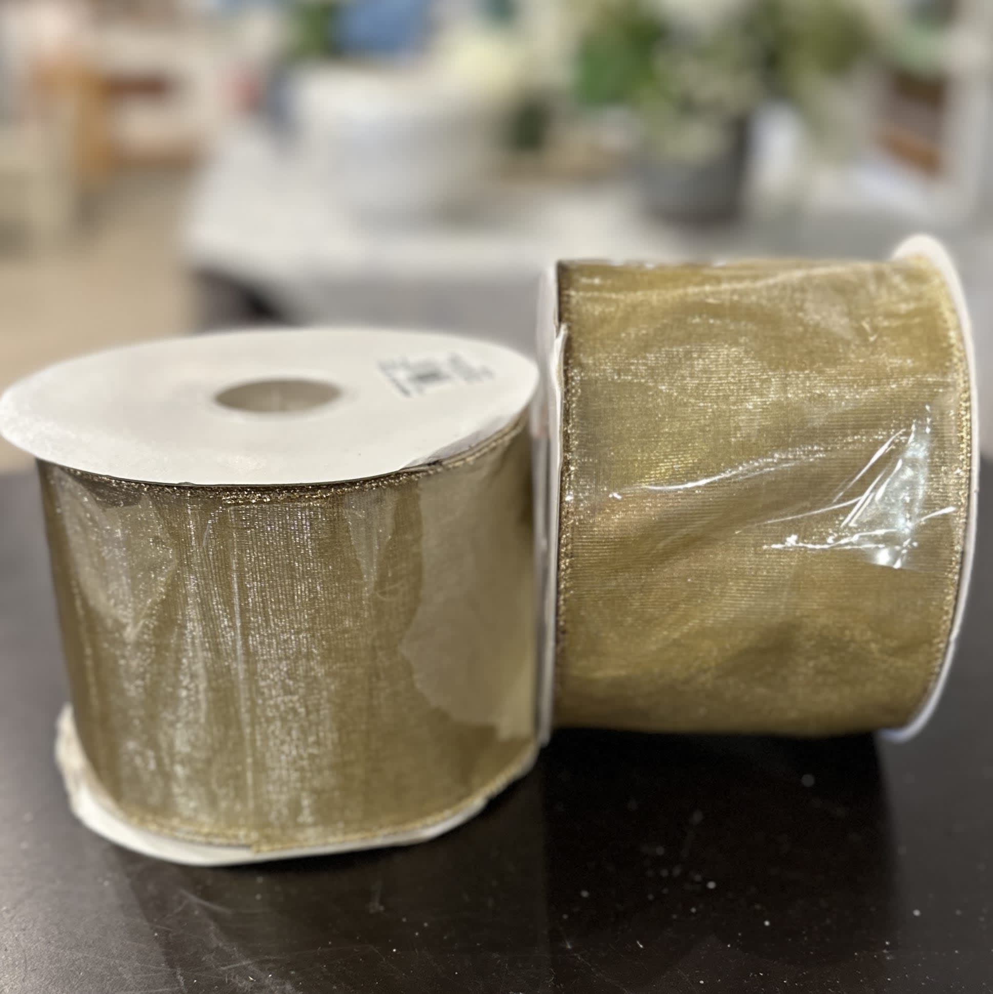 GOLD MESH WIRE EDGE RIBBON 4'' X 30YDS