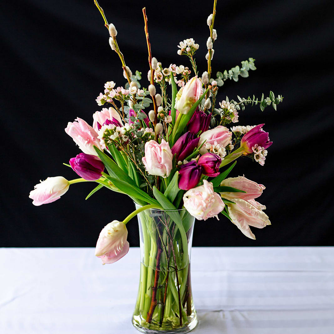 Vase of Dutch Touch Tulips Flower Bouquet