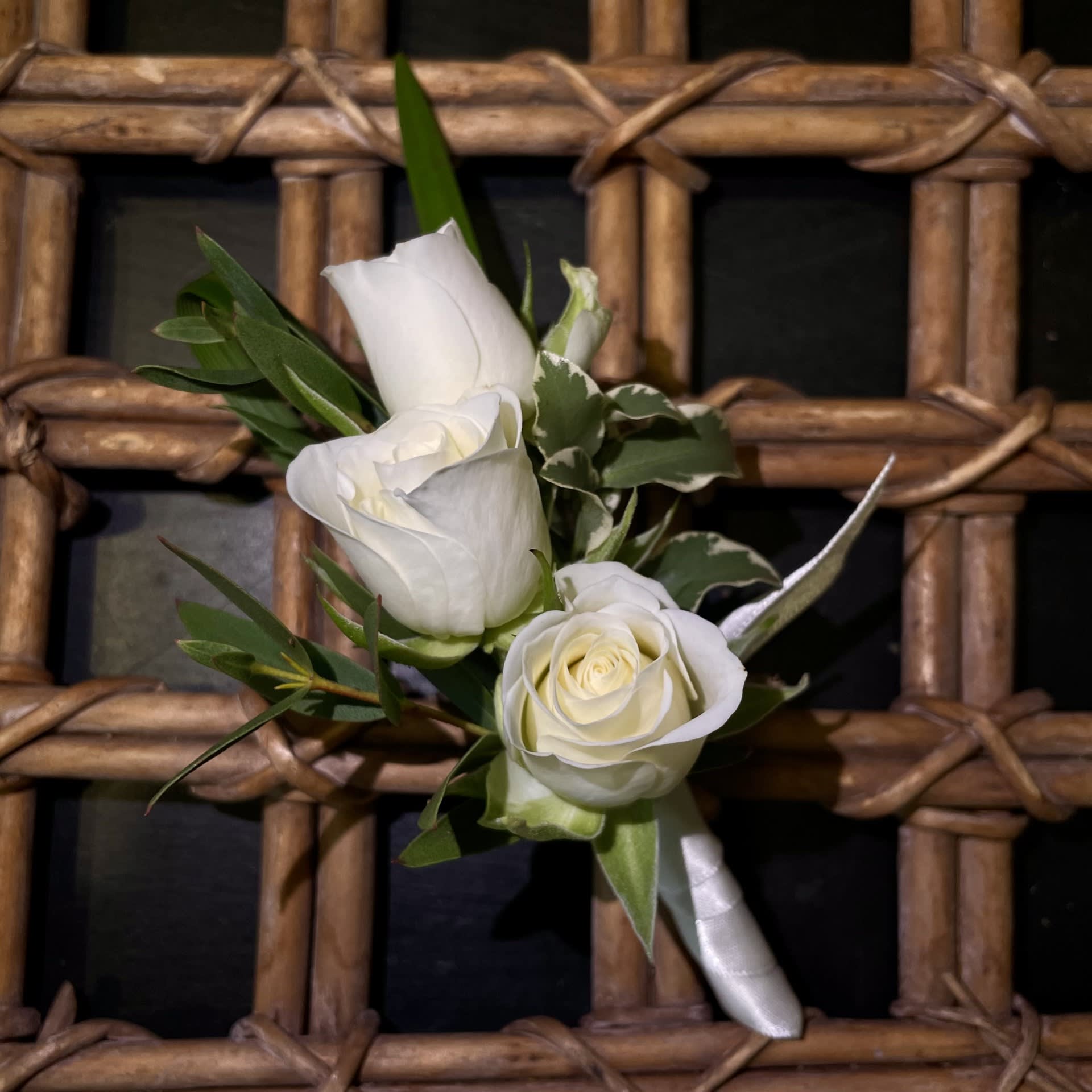 White Spray Rose Boutonniere