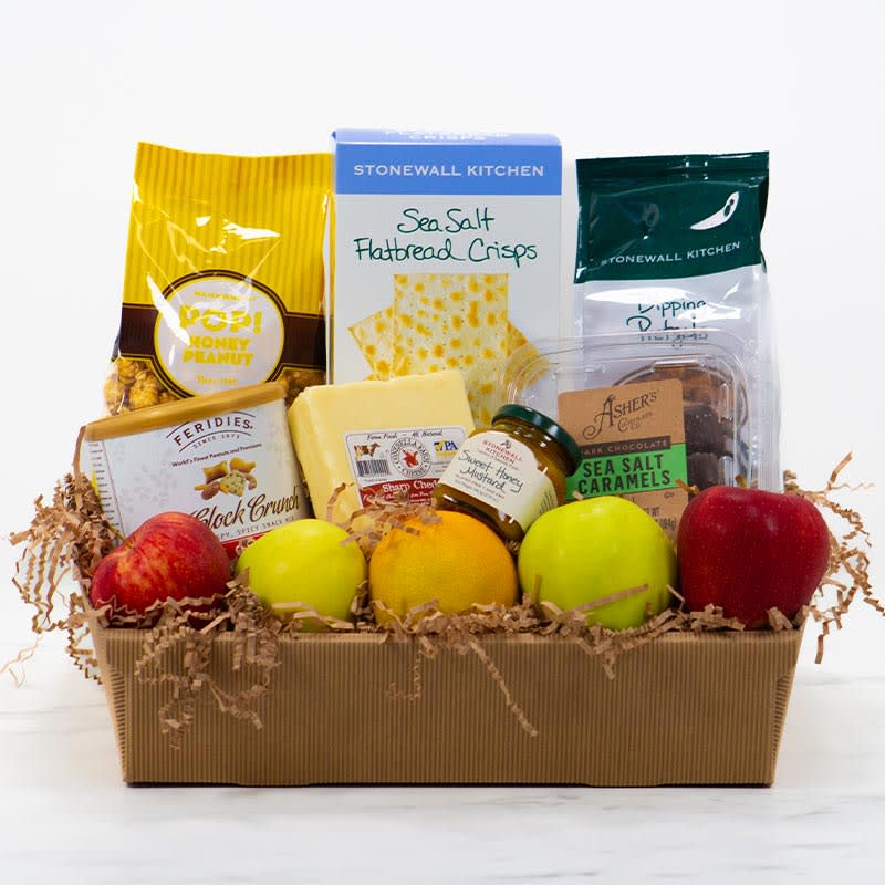 Fruit & Gourmet Basket Flower Bouquet