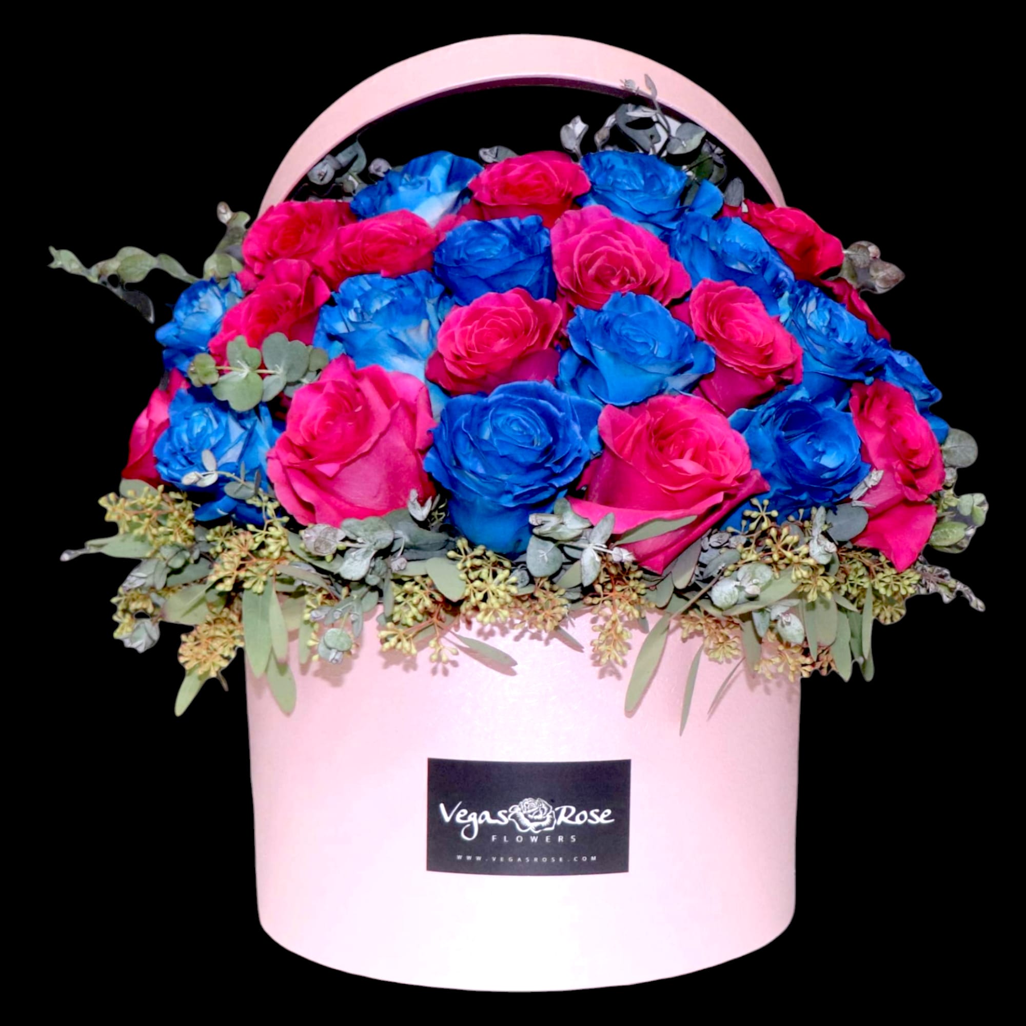 PINK &BLUE ROSES IN WIDE BOX